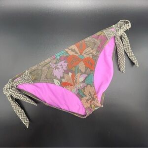 Prana Women L Daravy Side Tie Bikini Bottom Tribal Floral Adjustable Boho-Chic